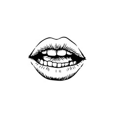 Fototapeta premium Hand-drawn lips showing a smile on a white background 