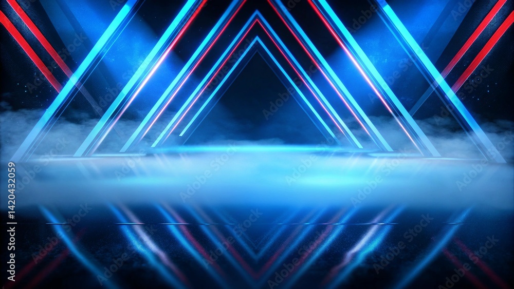 Poster tunnel in blue neon light, underground passage. abstract blue background. background of an empty bla