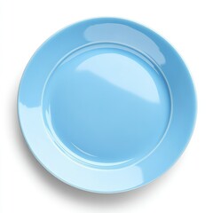A light blue ceramic plate centered on a white background overhead view