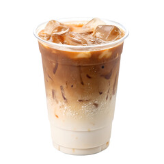 Clear plastic cup filled with Latte frappe, isolated on transparent background