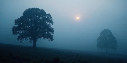 Silhouetted trees, heavy fog, dark, beautiful wallpaper, branches, mysterious