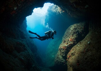 Exploring the Underwater Cave System in a Scuba Diving Adventure