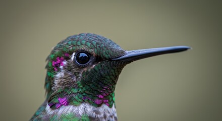 Obraz premium Spectacular macro view of a vibrant hummingbird displaying iridescent feathers