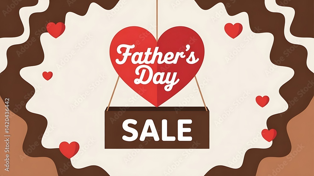Fototapete simple father's day card design with a large heart hanging from string, brown decor, sale banner, an