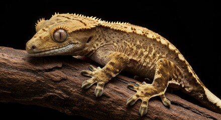 Detailed studio portrait of a crested gecko showcasing intricate skin textures