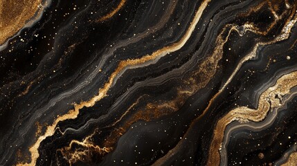 Luxurious Cosmic Swirls: A Captivating Abstract Fusion of Gold and Deep Night