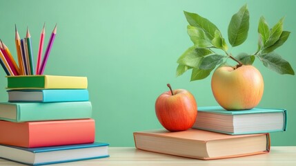 Colorful Books, Apples, and Pencils: A Back-to-School Still Life