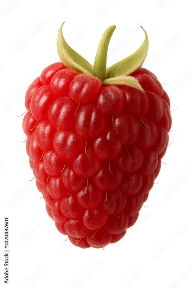 Poster fresh red raspberry displaying vibrant color and unique texture against a plain background