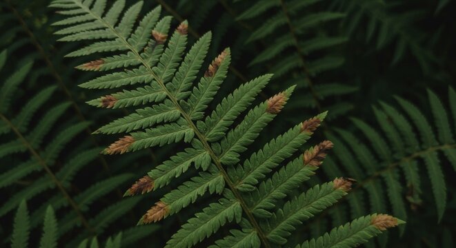 Intricate textural composition of fern leaves with bronze tips pattern - Powered by Adobe