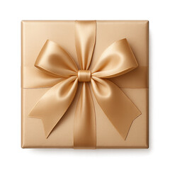 Fototapeta premium Beautifully Wrapped Gold Gift Box With Satin Ribbon for Special Occasions and Celebrations