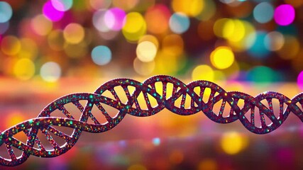 Colorful DNA strand representing data processing and genetic insights in modern science, dna strand over data processing on colourful background - Powered by Adobe