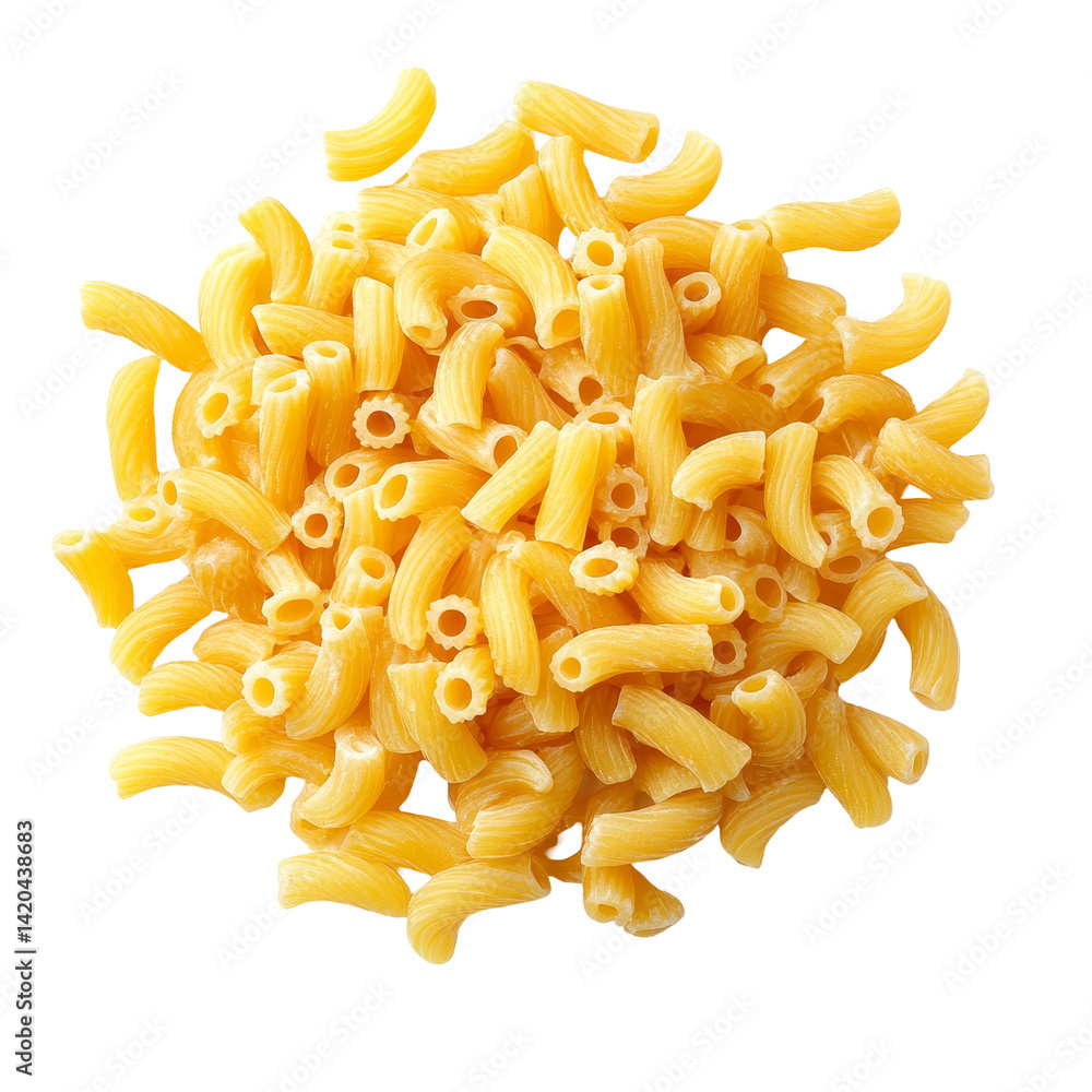 Poster A heap of macaroni pasta isolated on a clean transparent background perfect for culinary use and recipe creation, Macaroni isolated on transparent background