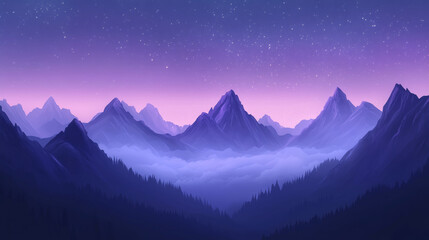 Obraz premium Jagged mountain peaks against a deep purple twilight
