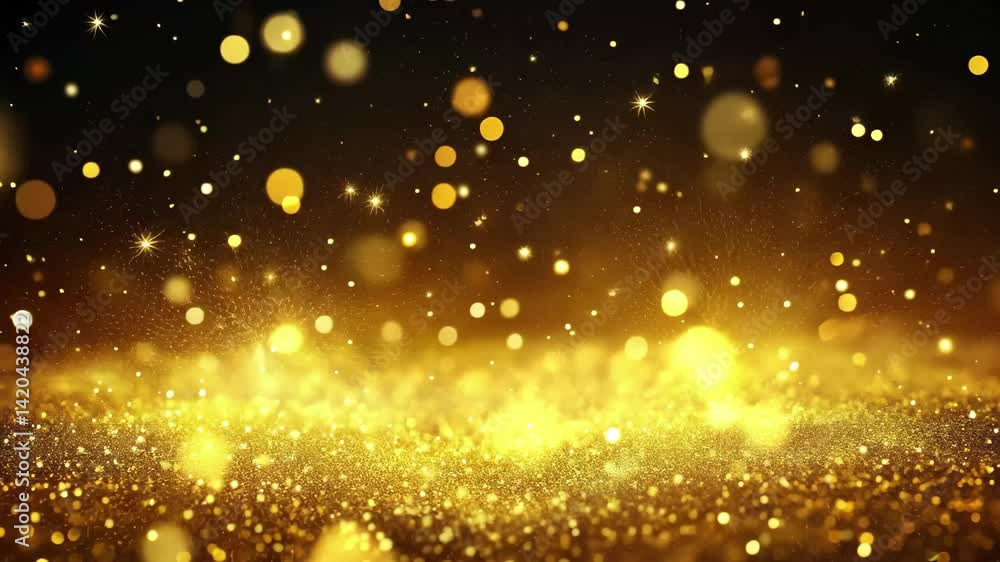 Poster Create a festive atmosphere with an abstract glittering christmas background in warm golden tones, Abstract christmas background glittering light Shimmering and defocused awards with snowflakes