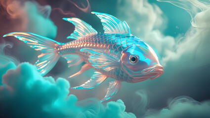 a eye catching concept art piece featuring plasmatic fish stuck in a thin atmosphere