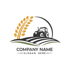 Farm logo with wheat and tractor