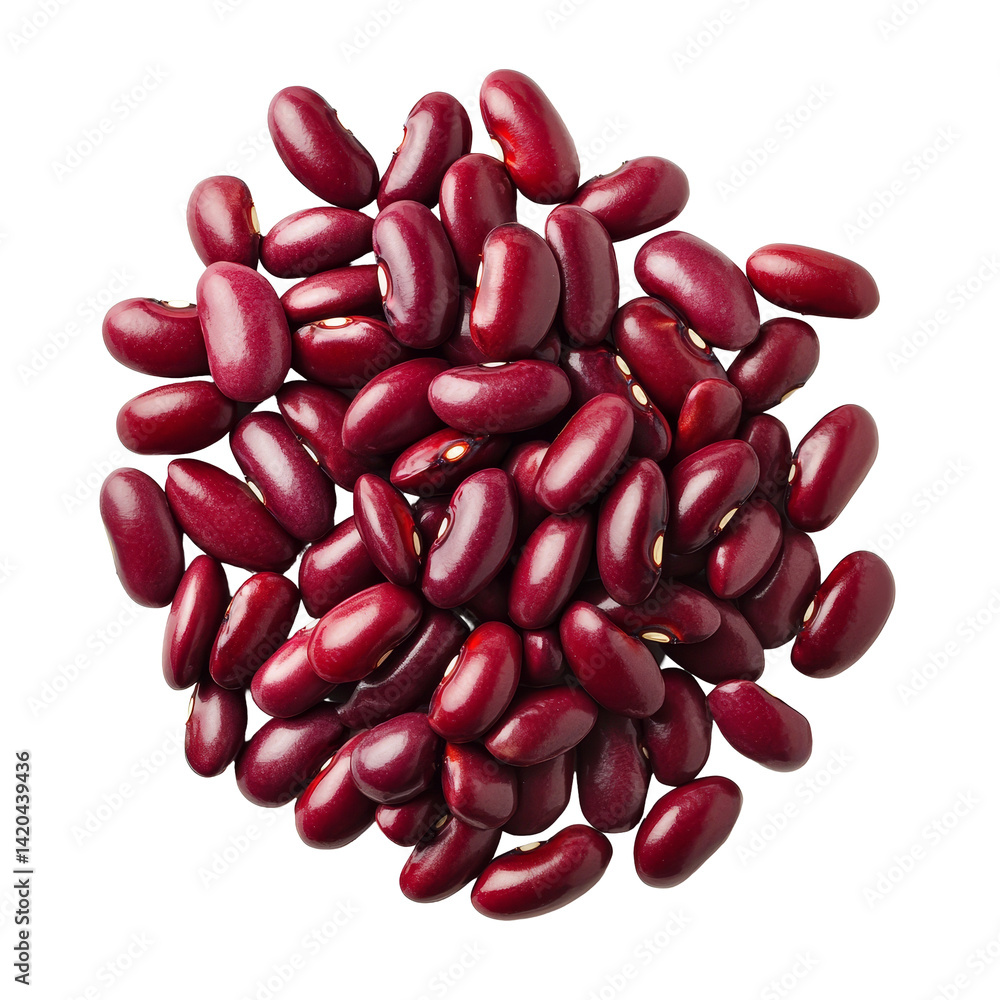 Poster red beans scattered on a transparent background showcasing their smooth hull and rich maroon color, 