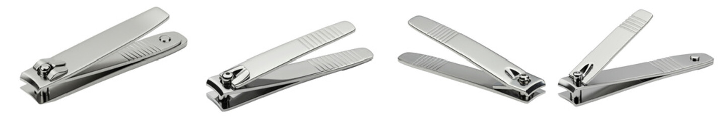 Sleek Stainless Steel Nail Clippers in Four Positions against a Background showcasing their ergonomic design and sharp on transparent background AI Generative