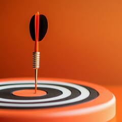 Dartboard and dart arrow on orange background, business concept.