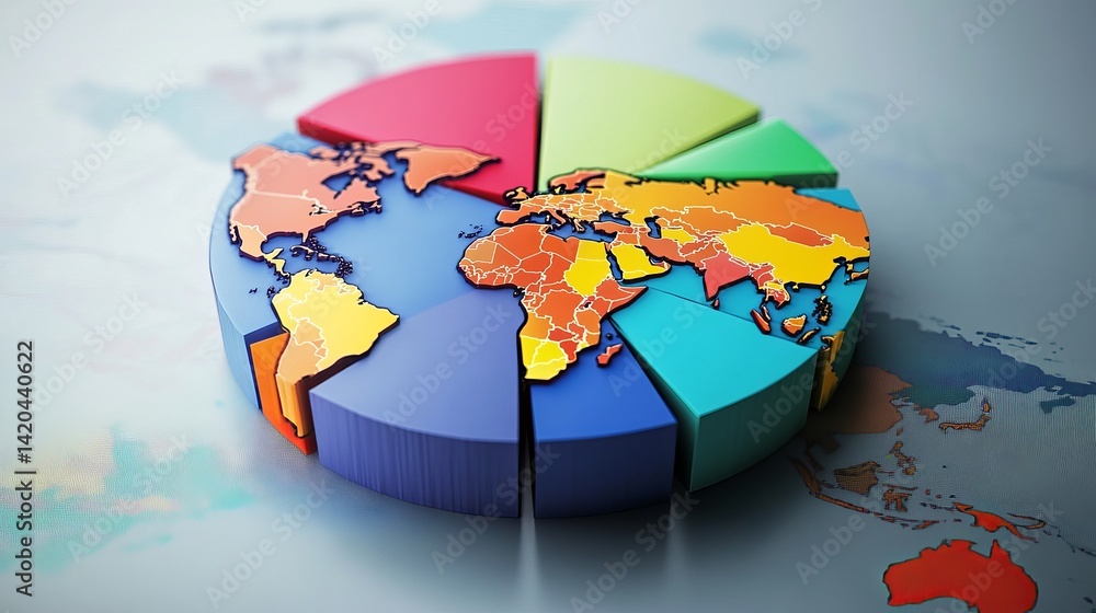 Poster global business data infographic world map pie chart colorful segments international statistics repo