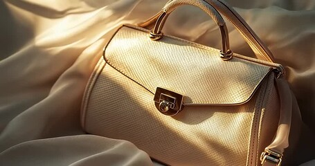 Elegant handbag resting on soft fabric, showcasing luxury and style in serene lighting