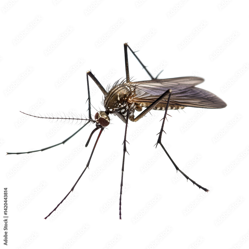 Poster closeup of a mosquito resting on a transparent background, showcasing its distinct features and stru