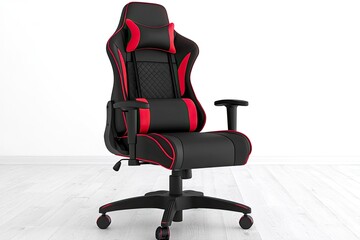 Sleek Black and Red Gaming Chair: Ergonomic Design, Modern Style