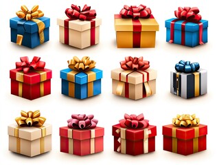 Obraz premium Twelve Festive Gift Boxes: A Vibrant Collection of Wrapped Presents