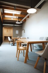 Modern and minimalist office space with wooden furniture