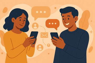 People communicating via smartphones, digital technology