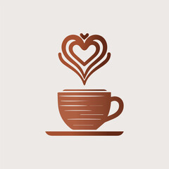 Love Cafe Logo Design with Heart Shaped Steam and Coffee Cup Minimalist Vintage Style.