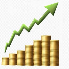 Investment concept, gold coins graph with green arrow, vector illustration