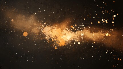 Golden celestial dust and radiant particle streams across a dark canvas expanse