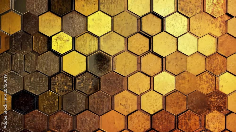 Aufkleber creative digital hexagon abstract background with warm golden tones and textured surfaces, digital h