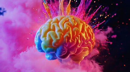 Vibrant Human Brain Colorful Explosion Creative Idea Concept Neurology Science Medical Innovation Technology Digital Art Abstract Background          