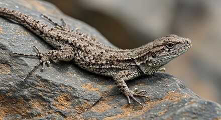 Naklejka premium European wall lizard resting on a rock displaying intricate skin details