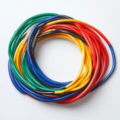 Colorful electrical wires coiled.