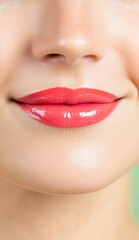 Fototapeta premium Perfectly Glossy Lips with a Subtle Smile and Smooth Skin Texture