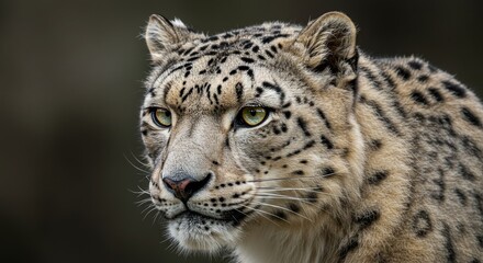 Obraz premium Mystical snow leopard's captivating eyes and subtle patterned fur in close-up