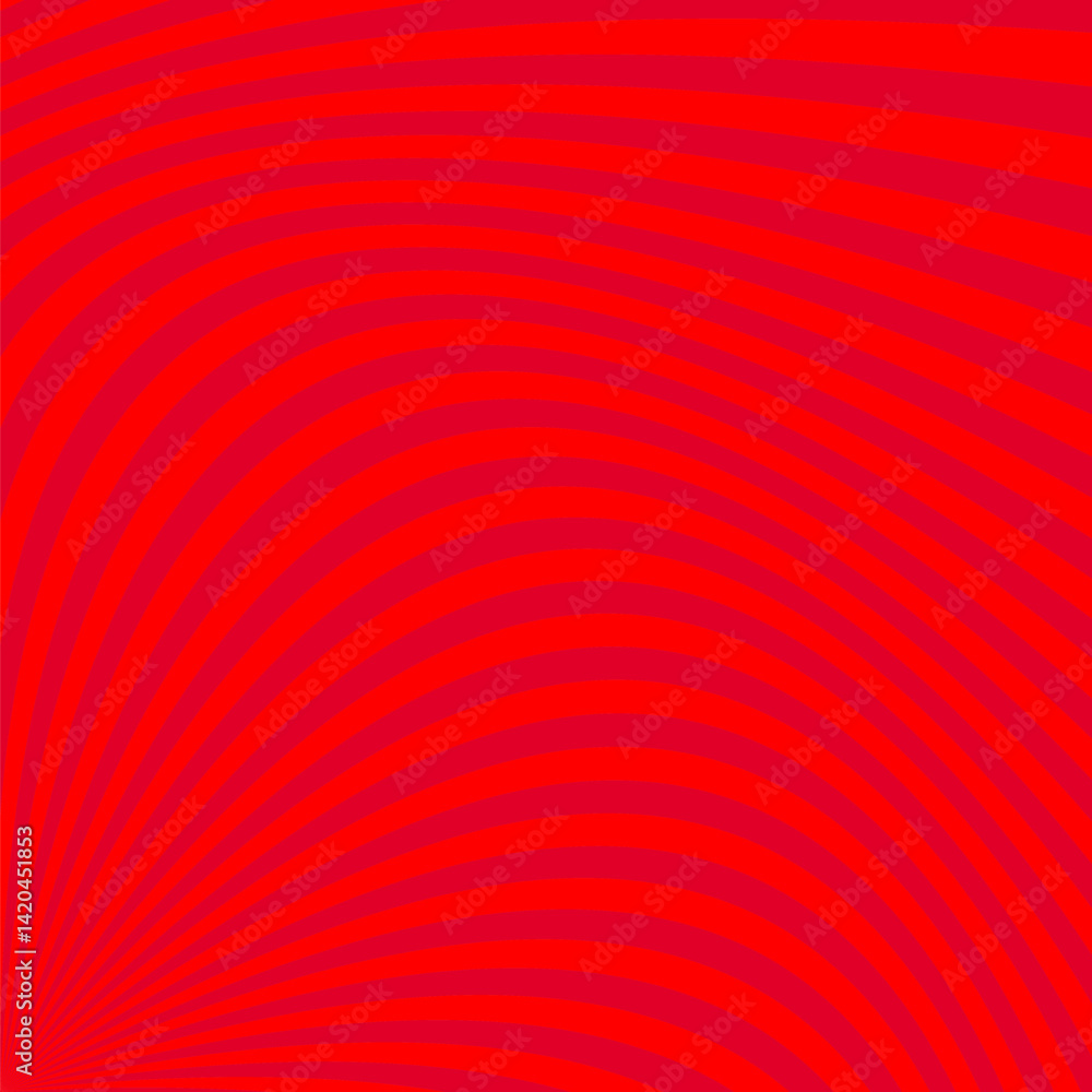 Poster geometrical psychedelic ray burst pattern background - abstract curved vector design from red curves