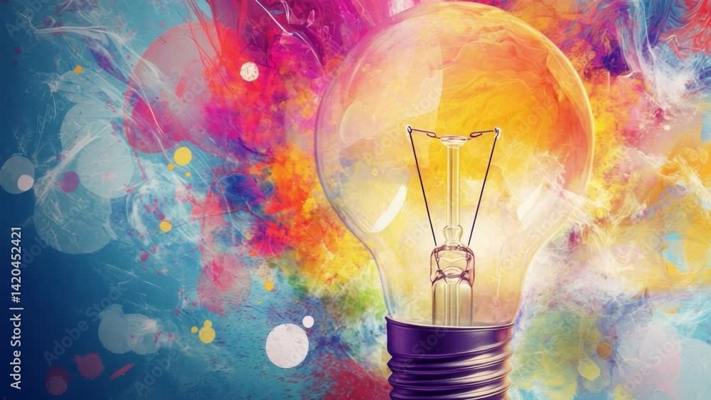 Poster illuminating idea: a vibrant lightbulb glows brightly, surrounded by a captivating splash of colorfu