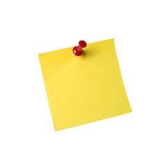 Yellow sticky post it note with red pushpin isolated on transparent background. Yellow Sticky Note with Red Pushpin Isolated on Transparent Background