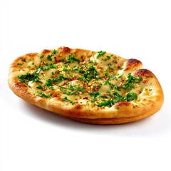 A freshly baked naan bread, an Indian flatbread, isolated on a white background