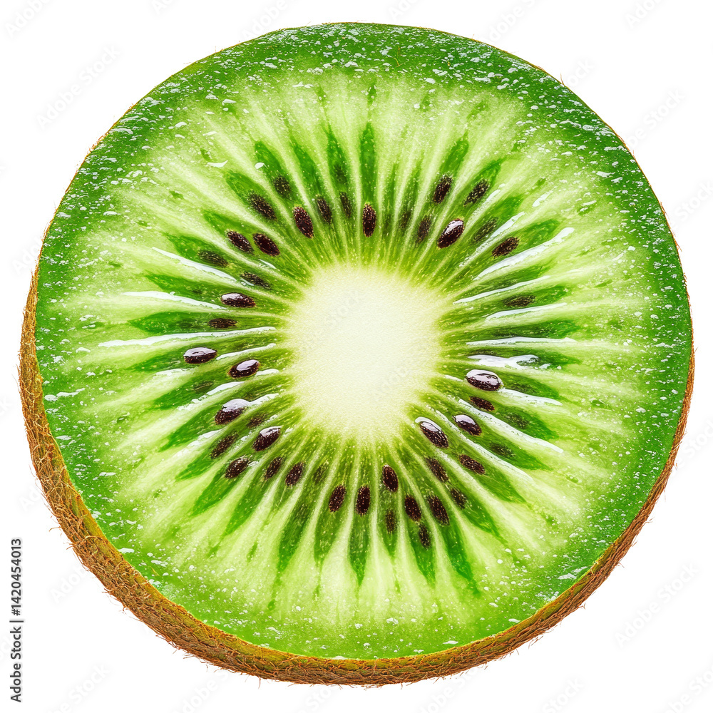Aufkleber freshly sliced kiwi fruit on a transparent background highlighting its vibrant green color and uniqu