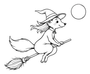 Witch Fox Flying coloring page