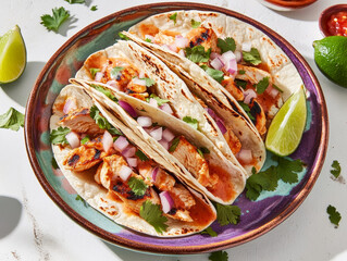 Three Vibrant Street Tacos Filled with Grilled Meat