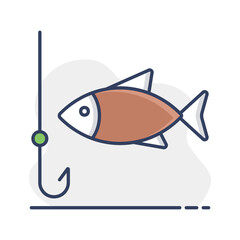 Fishing hook with fish vector icon. Camping sign