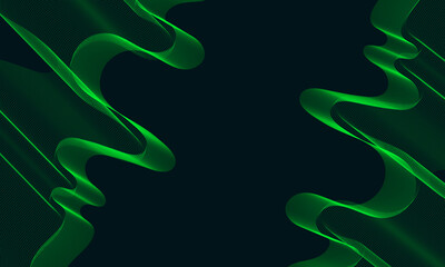 Abstract Green Wavy Lines Design on a Dark Background