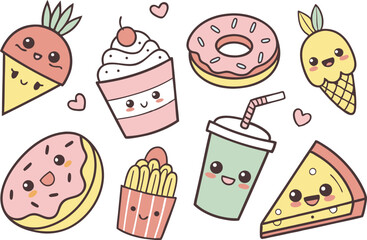 Kawaii Food PNGs for Design Projects. Kawaii Food Art for Crafting Ideas. Clipart of Cute Kawaii Food Faces. Kawaii Food Design Assets for Creators. Printable Kawaii Food Sticker Art. Kawaii Food Clip