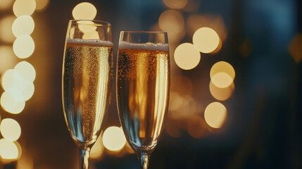 Two Elegant Champagne Glasses Clinking Together